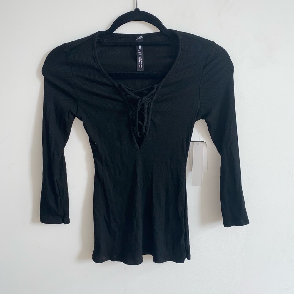Lord & Taylor Design Lab Ribbed Lace Up Top - Picture 4 of 5